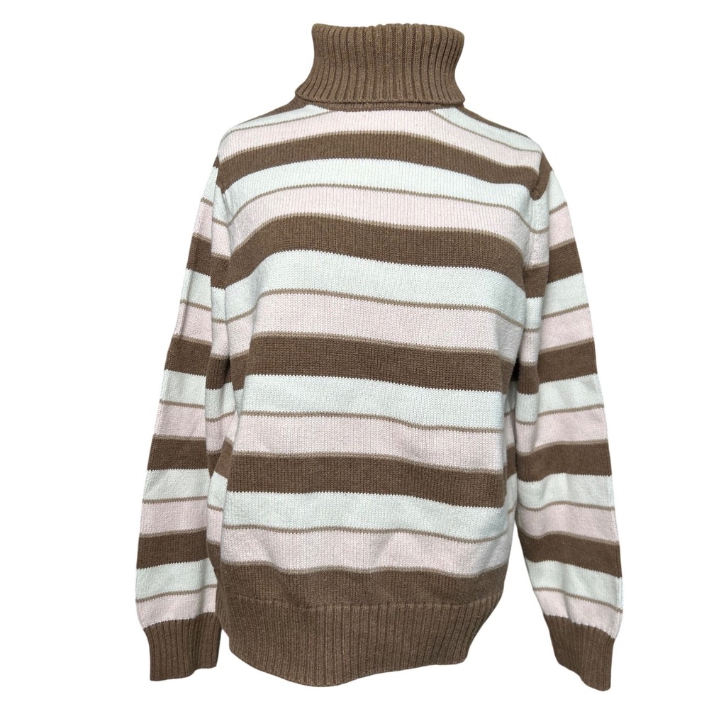 Croft & Barrow Womens XL Striped Turtleneck Sweater Brown Pink White Cotton Knit
